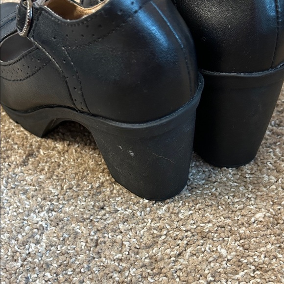FA Black Chunky Heel T-Strap Shoes Black Mary Jane heels closed block toe SZ 6.5 - Picture 4 of 9